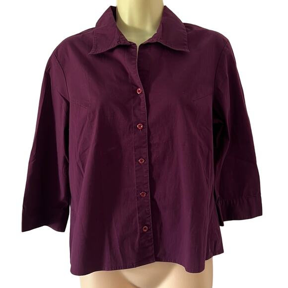St. John’s Bay Petite Dark Purple Blouse Woman's Medium Classic Office Basic - Picture 1 of 8